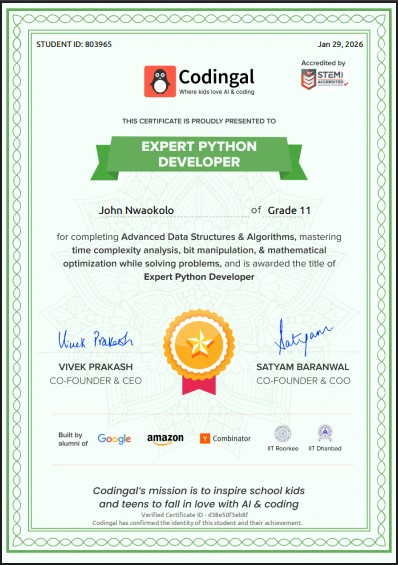 Expert Python Developer certificate